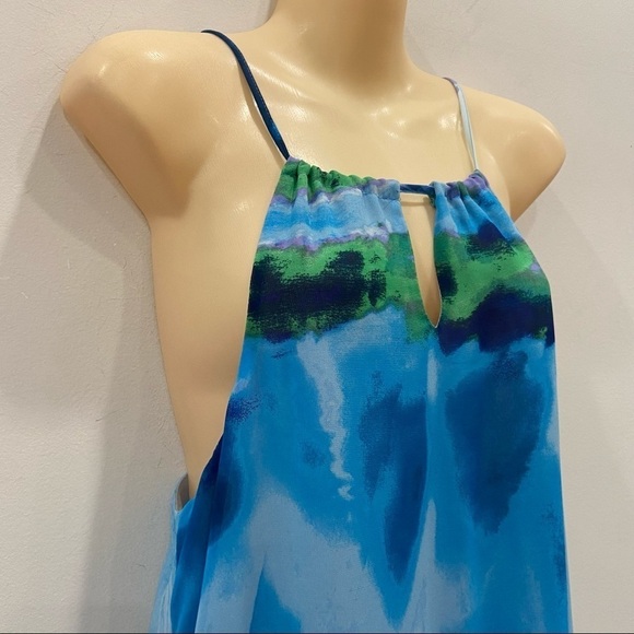 AQUA Halter Blue Watercolor Flowy Maxi Dress size XS - Picture 5 of 12